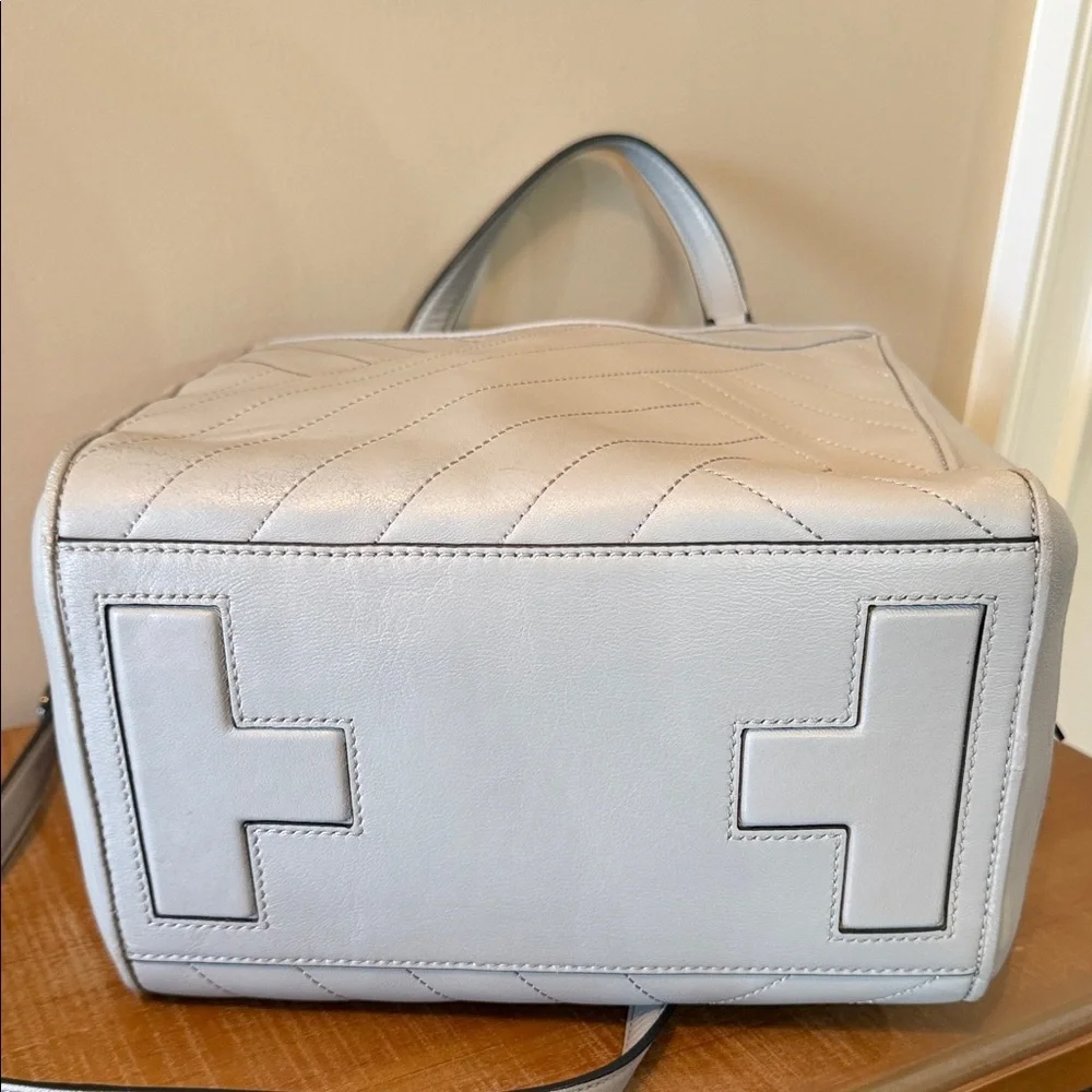 Tory Burch Fleming Satchel Gray Quilted Leather Chain Strap